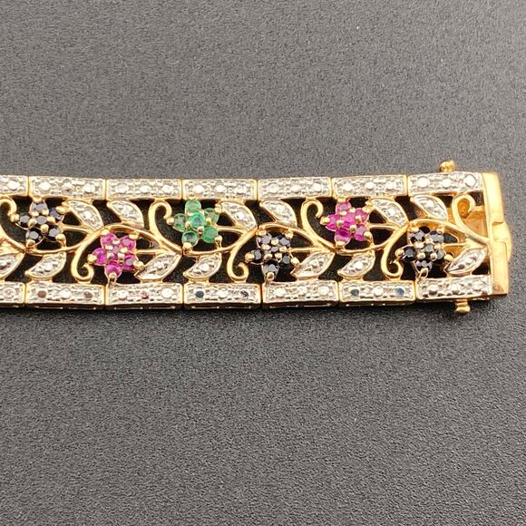 Wheeler Manuf. Sterling Silver Gold Vermeil Ruby Emerald Sapphire 7" Bracelet - Picture 6 of 16